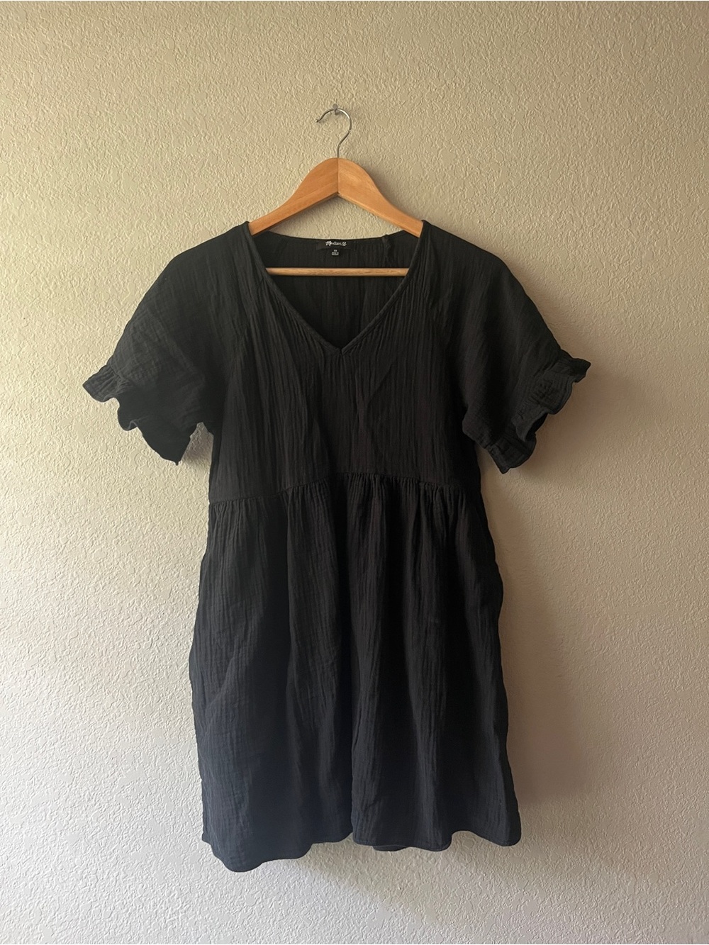 Madewell Babydoll Cotton V Neck Flutter Sleeve Dress Size XS